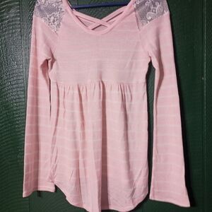 Pink Long Sleeve Top with Lace Details